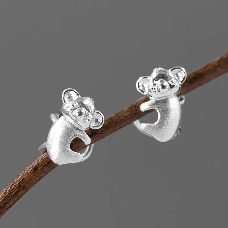 925 Silver Koala Clip Earrings Women's Ear Cuff Girls Jewelry