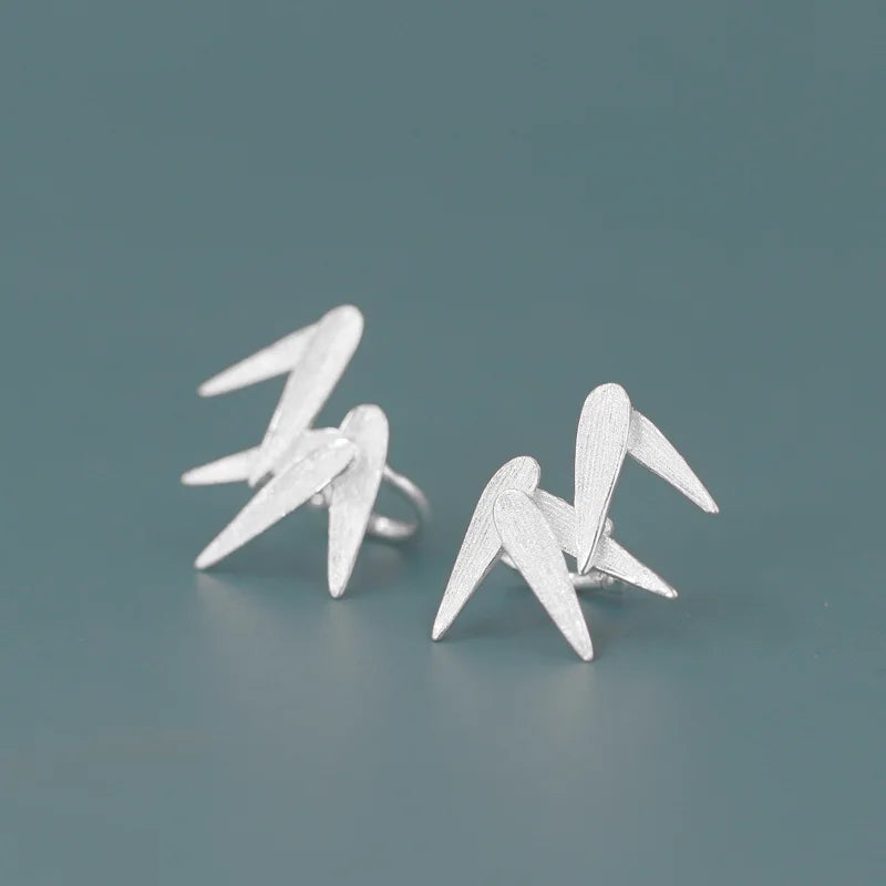 925 Silver Ear Cuff Bamboo Leaf Clip Earrings Women Jewelry