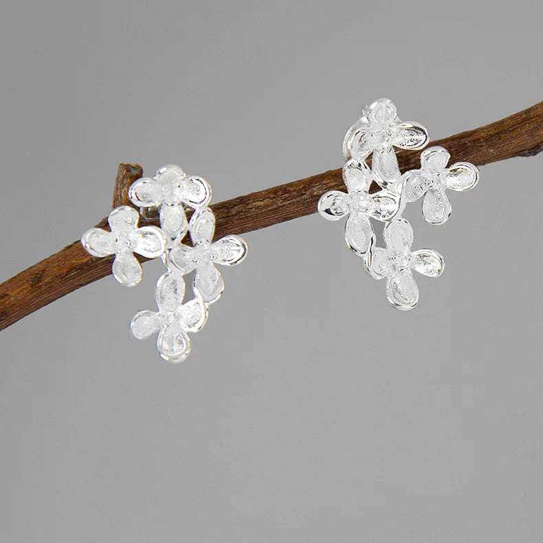 925 Silver Violet Flower Stud Earrings Women Jewelry