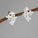 925 Silver Violet Flower Stud Earrings Women Jewelry
