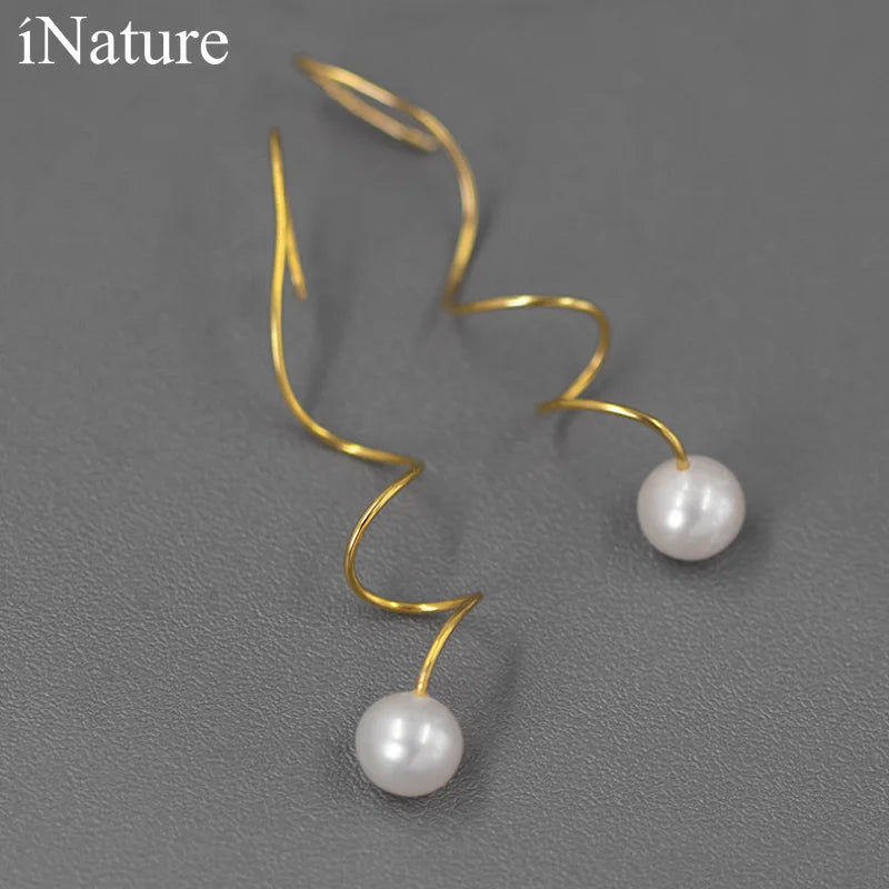 925 Silver Spiral Drop Earrings Pearl Dangle Jewelry