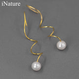 925 Silver Spiral Drop Earrings Pearl Dangle Jewelry