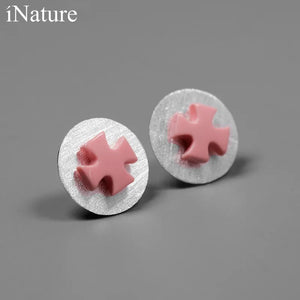 925 Silver Pink Turquoise Cross Stud Earrings For Women