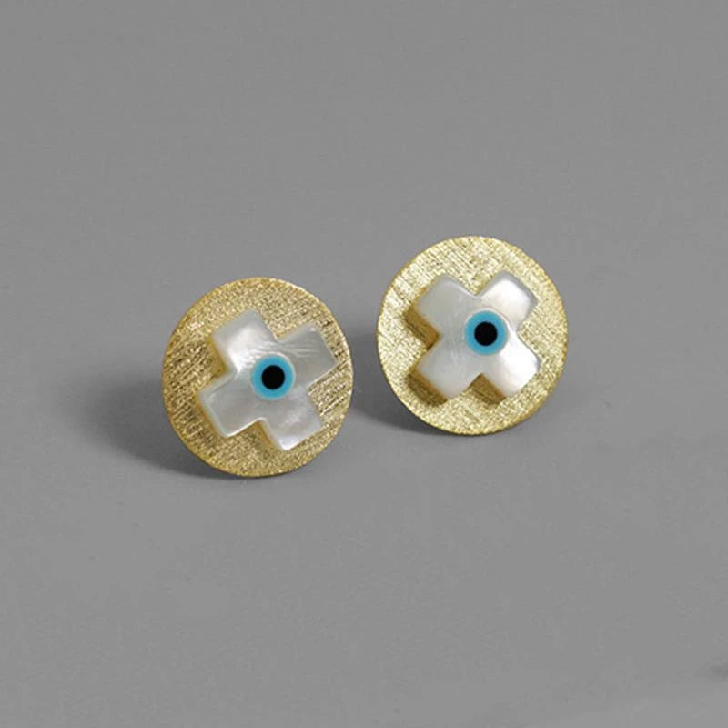 925 Silver Pink Turquoise Cross Stud Earrings For Women
