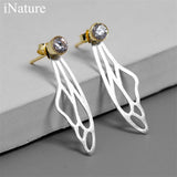 925 Silver Feather Angel Wings Stud Earrings for Women