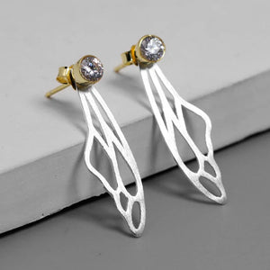 925 Silver Feather Angel Wings Stud Earrings for Women