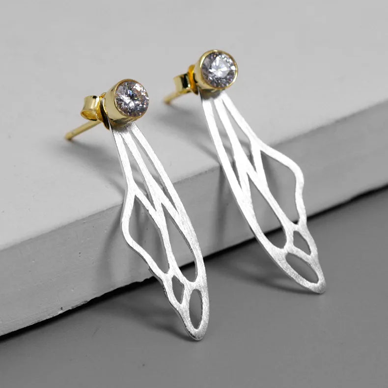 925 Silver Feather Angel Wings Stud Earrings for Women