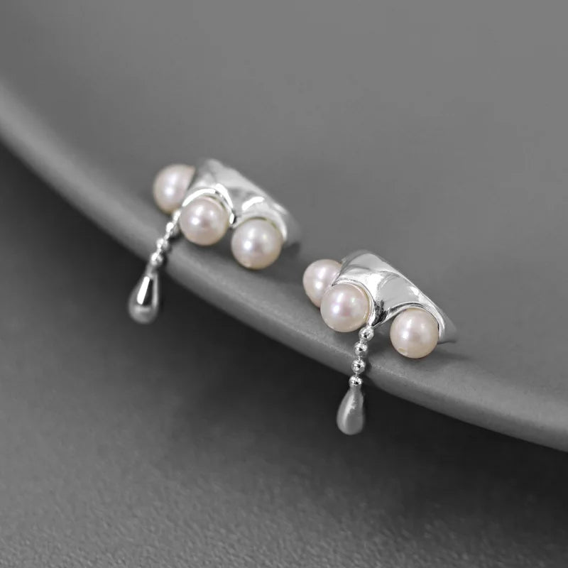 925 Silver Water Drop Pearl Clip Earrings Wedding Jewelry