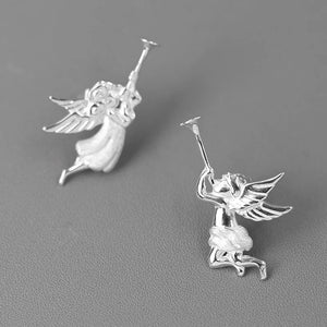 925 Silver 18K Trumpet Angels Stud Earrings Gift