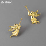 925 Silver 18K Trumpet Angels Stud Earrings Gift