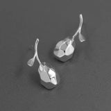 925 Silver Pear Leaf Stud Earrings for Women