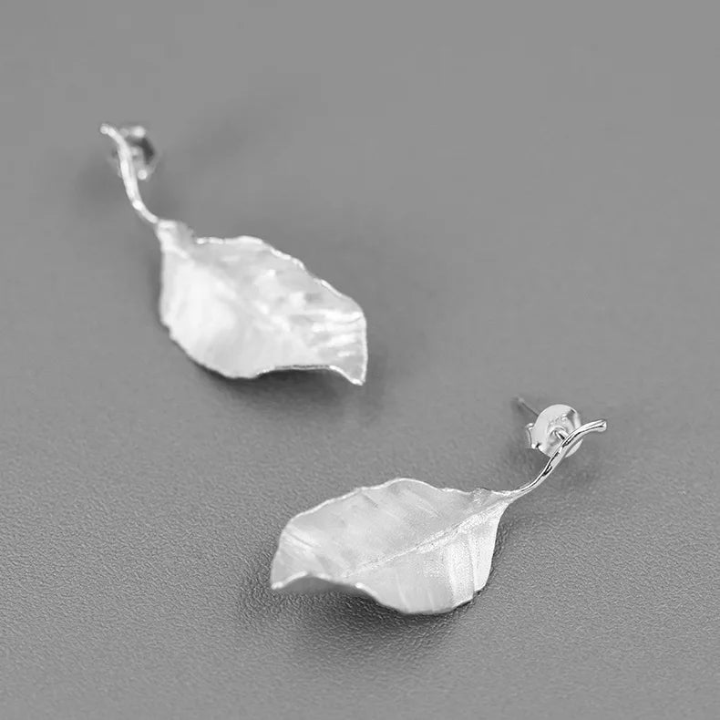 925 Silver Vintage Leaf Stud Earrings for Women