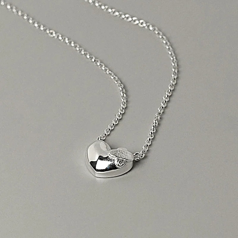 925 Silver Heart Pendant Choker Necklace - Women