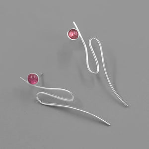 925 Silver Tourmaline Curve Stud Earrings for Women
