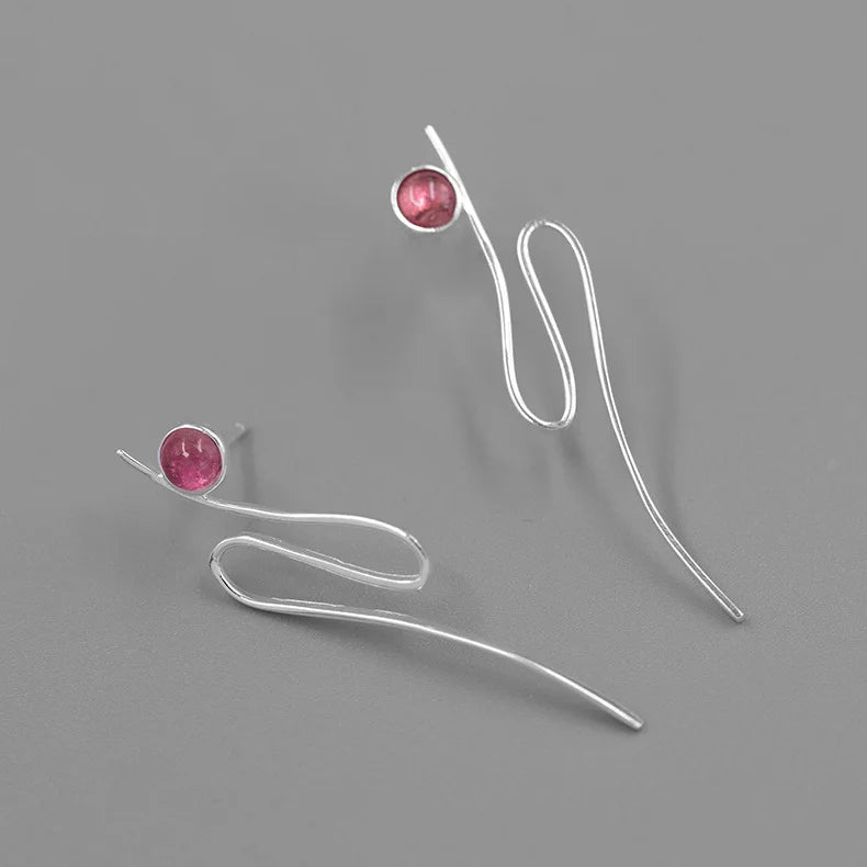 925 Silver Tourmaline Curve Stud Earrings for Women