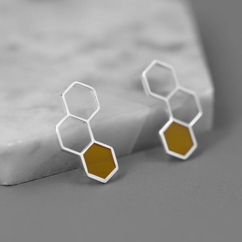 925 Silver Multicolor Enamel Honeycomb Stud Earrings Gift
