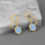 925 Silver Multicolor Enamel Honeycomb Stud Earrings Gift