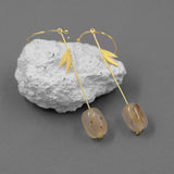 925 Silver Agate Earrings, 18K Bamboo Leaves Drop Style