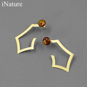 925 Silver Amber Crystal Stud Earrings for Women