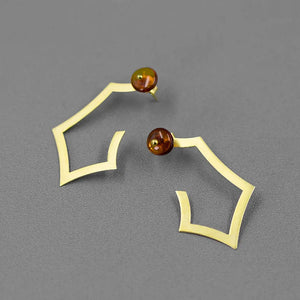 925 Silver Amber Crystal Stud Earrings for Women