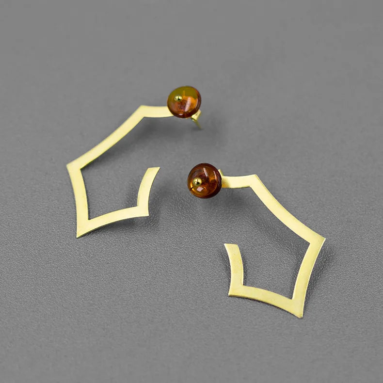 925 Silver Amber Crystal Stud Earrings for Women
