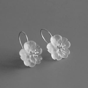 925 Silver Flower in Rain Crystal Drop Earrings Women Wedding Gift