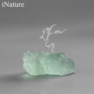 INATURE 925 Silver Fluorite Stone Flower Branch Decoration