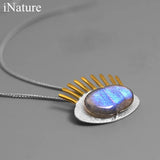 925 Silver Labradorite Big Eye Pendant Necklace Women Jewelry