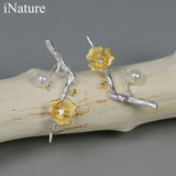 925 Silver Pearl Flower Branch Stud Earrings Women Party Christmas Jewelry