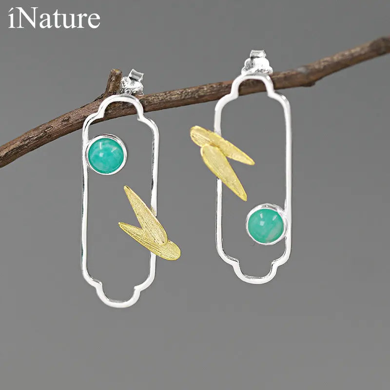 Sterling Silver Moon Leaf Stud Earrings for Women