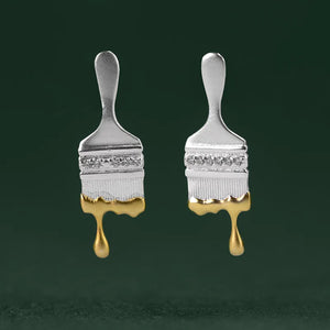 925 Silver Oil Painting Brush Zircon Stud Earrings