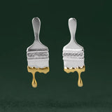 925 Silver Oil Painting Brush Zircon Stud Earrings