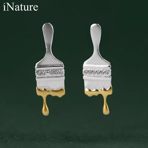925 Silver Oil Painting Brush Zircon Stud Earrings
