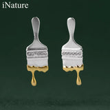 925 Silver Oil Painting Brush Zircon Stud Earrings