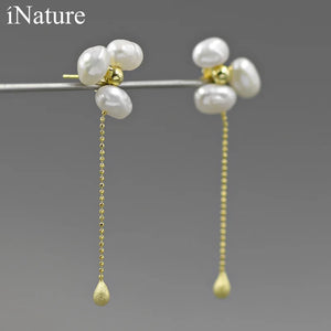 925 Silver Baroque Pearl Flower Drop Earrings for Women Party