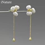 925 Silver Baroque Pearl Flower Drop Earrings for Women Party