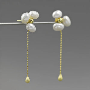 925 Silver Baroque Pearl Flower Drop Earrings for Women Party