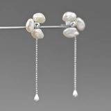 925 Silver Baroque Pearl Flower Drop Earrings for Women Party
