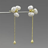 925 Silver Baroque Pearl Flower Drop Earrings for Women Party
