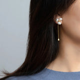 925 Silver Baroque Pearl Flower Drop Earrings for Women Party