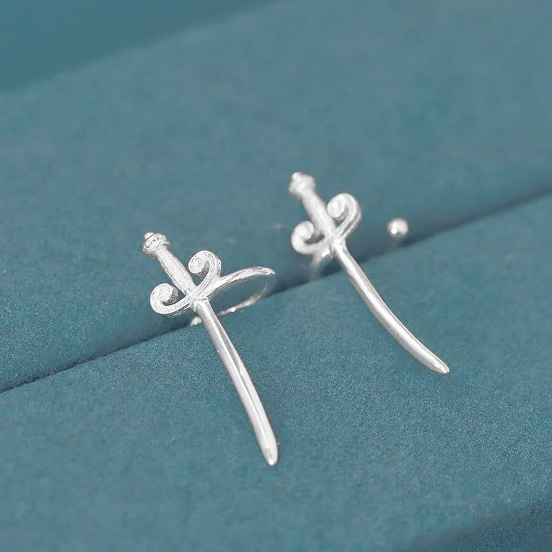 925 Silver Vintage Sword Earrings Biker Jewelry