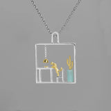 Cat at Home 925 Silver Long Chain Choker Necklace Jewelry