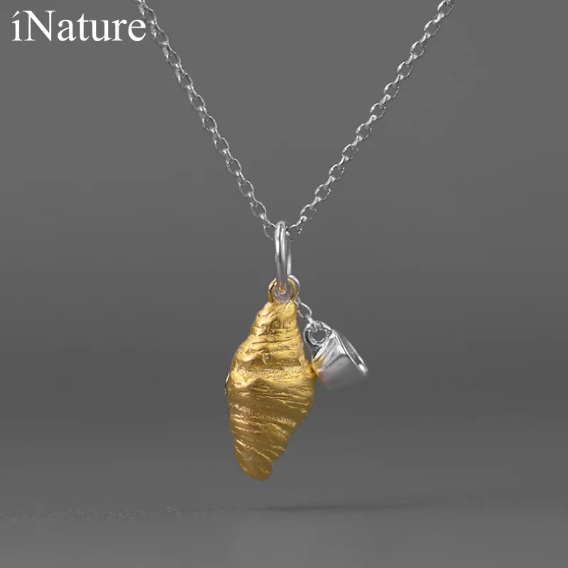 18K Croissant Pendant Necklace For Women Sterling Silver Chain Jewelry