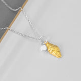 18K Croissant Pendant Necklace For Women Sterling Silver Chain Jewelry