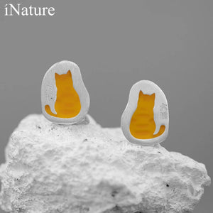 Cat Ear Stud Earrings 925 Silver Enamel for Women Girls