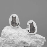 Cat Ear Stud Earrings 925 Silver Enamel for Women Girls