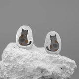 Cat Ear Stud Earrings 925 Silver Enamel for Women Girls