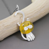 Amber Kitty Cat Silver Necklace For Women Fine Jewelry