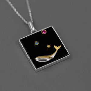 Natural Agate Whale Pendant Necklace Sterling Silver Jewelry
