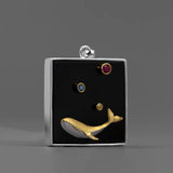 Natural Agate Whale Pendant Necklace Sterling Silver Jewelry